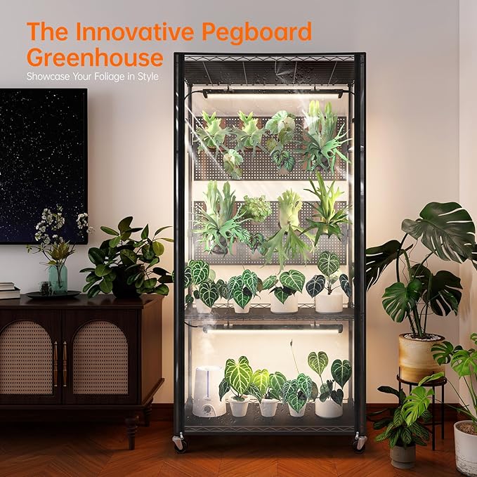 Bstrip Indoor Greenhouse Cabinet with Pegboard, Indoor Greenhouse with 4 Pack 96W Full Spectrum Grow Light for Indoor Plant, Foliage Plants, 29.5"x13.8"x59" - Image 2
