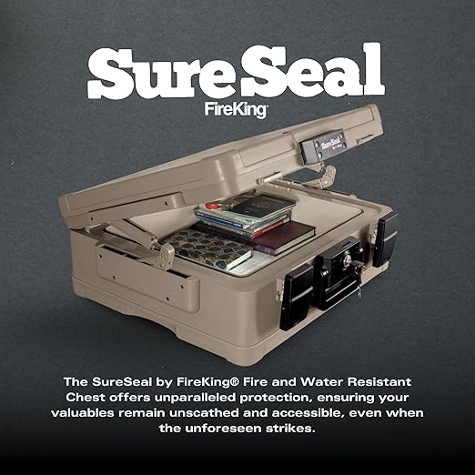 FireKing SureSeal Fire Safe with Key Lock, 1 Hour Fire Rated, UL Rated & 100 Hour Water Resistant Home Safe, Portable Home Safes, Taupe - Image 2