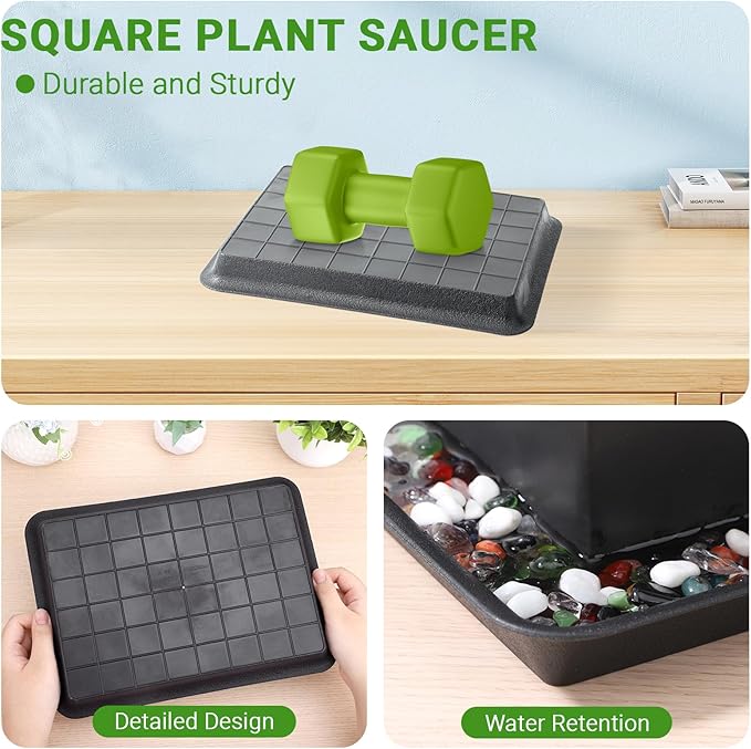 GREANER 3 Packs Plant Tray, 11 Inch Black Seed Starter Tray Rectangular, Heavy Sturdy Plant Saucer for Outdoors and Indoors Use - Image 4