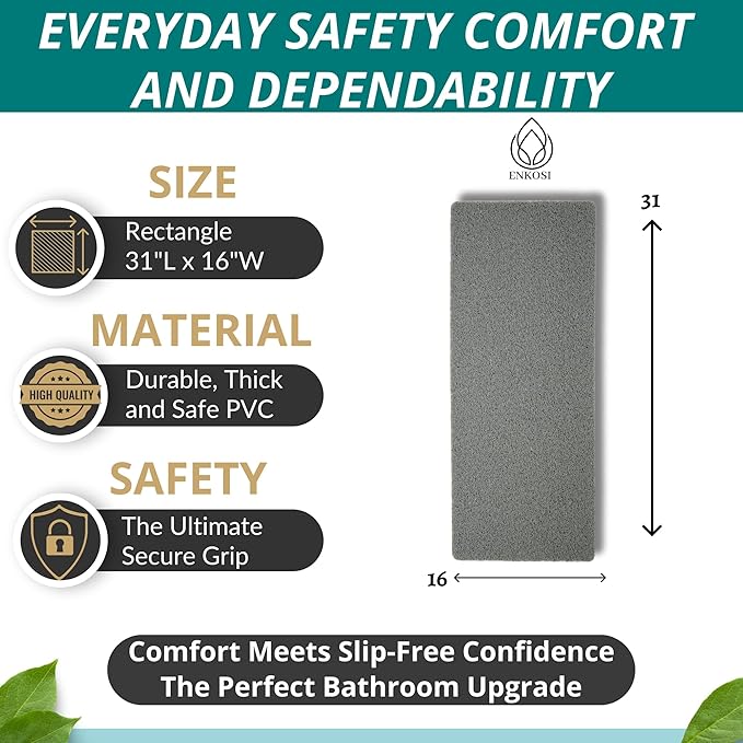 Non Slip Bathtub Mat Shower Mat for Tub - Loofah Bath Mats for Bathroom - 31x16 Bathtub Floor Mat - Textured Anti Slip Bath Mat Without Suction Cups - Secure Mat for Wet Areas (31x16 Gray) - Image 3