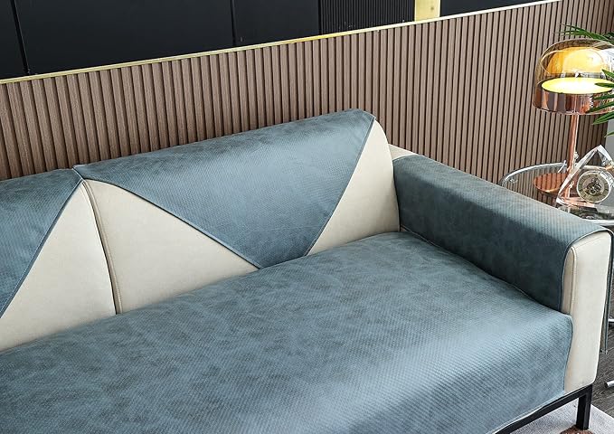Faux Leather Waterproof Couch Sofa Cover Vintage PU Sectional Couch Cover Non Slip Sofa Slipcover Furniture Protector for Kids Dogs Cats (Blue,36"x70") - Image 6