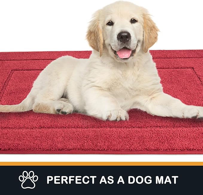 PURRUGS Dirt Trapping Door Mat 32" x 47", Non-Slip/Skid Machine Washable Entryway Rug, Dog Doormat, Super Absorbent Welcome Mat for Muddy Wet Shoes and Paws, Burgundy Red - Image 4