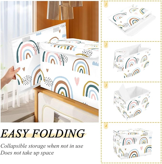 xigua Cartoon Rainbow Storage Bins with Lids and Carrying Handle,Foldable Storage Boxes Organizer Containers Baskets Cube with Cover for Home Bedroom Closet Office - Image 4