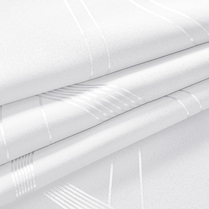 NICETOWN White Curtains Panels for Bedroom 2 Panles Set, 52 inch x 84 inch, Wave Line Foil Print Design Curtains for Patio Sliding Door - Image 8
