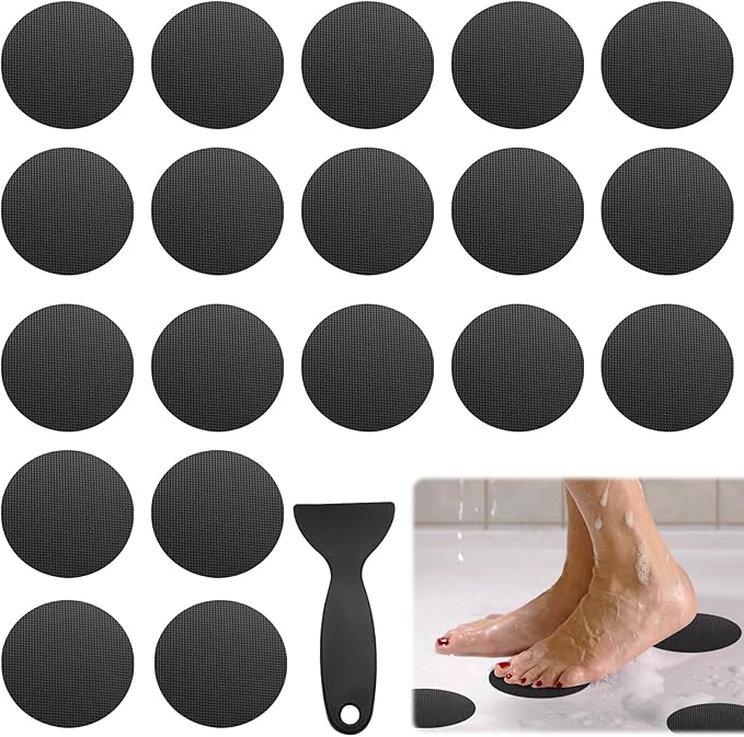 24 PCS Bathtub Non Slip Stickers Black Adhesive Decals Round Shape Anti Slip Shower Stickers Bath Non Slip Stickers for Floor Bathroom Stairs Ladders with Scraper by Coufce