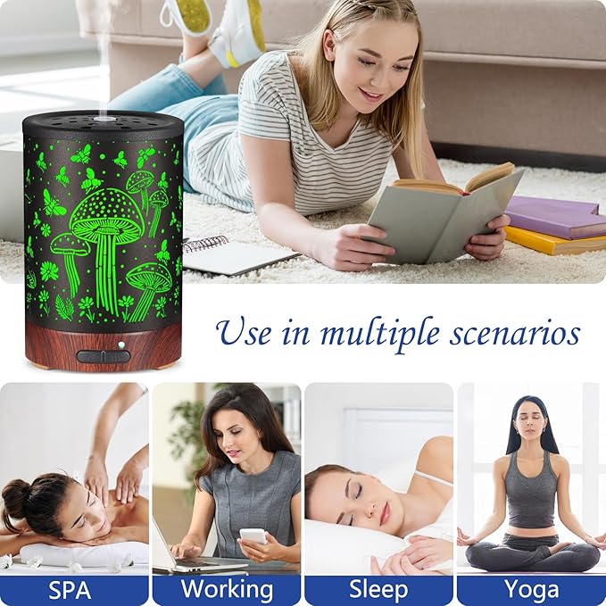 Essential Oil Diffuser- Aromatherapy Diffuser with7 Colors Light and Auto-Off for Women Metal Cool Mist Humidifier for Home and Office for Mom Women（Mushroom + Bee） - Image 6