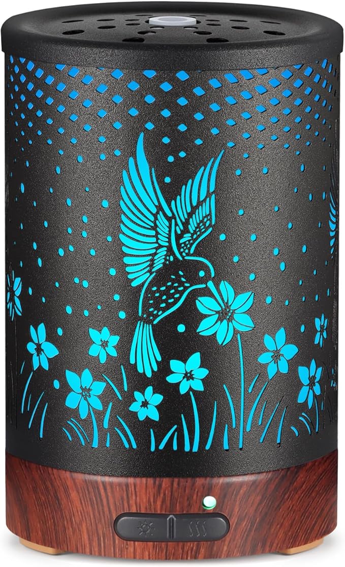 Essential Oils Diffuser,Aromatherapy Diffuser,Birthday Gifts for Women Mom Grandma,Metal Cool Mist Humidifier with 7 Colors Lights Waterless Auto Off Air Diffusers (C-Hummingbirds) by Kobodon