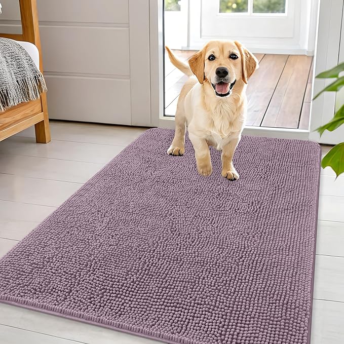 OLANLY Dog Door Mat for Muddy Paws 44x32, Absorbs Moisture and Dirt, Absorbent Non-Slip Washable Doormat, Quick Dry Chenille Mud Mat for Dogs, Entry Indoor Entryway Carpet for Inside Floor, Deep Plum by OLANLY