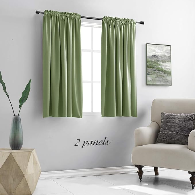 DONREN Sage Green Blackout Curtains for Kitchen - Room Darkening Curtain Drapes with Rod Pocket (42 Inch Width x 54 Inch Length,2 Panels) - Image 2