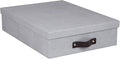 Bigso Oskar Canvas Fiberboard Document Letter Box - File Organizer Box for Important Paperwork - Document Storage with a Lid & Leather Handle - 3.3 in x 10.2 in x 13.8 in - Ash by Bigso