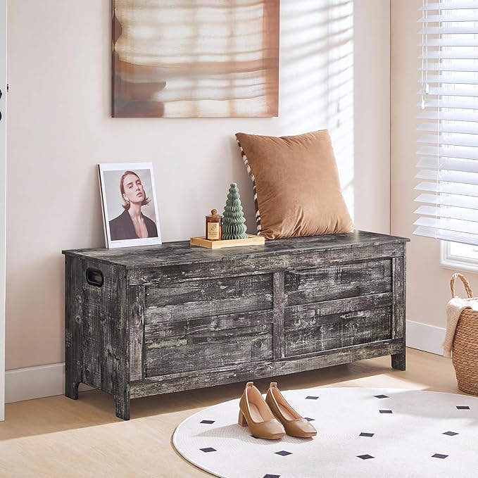 Storage Chest, 47.2” Large Toy Chest, Entryway Storage Trunk, Storage Bench with Safety Hinge, Entrance Bench for Living Room, Entrance, Bedroom, Vintage Gray SCRP48901 - Image 8