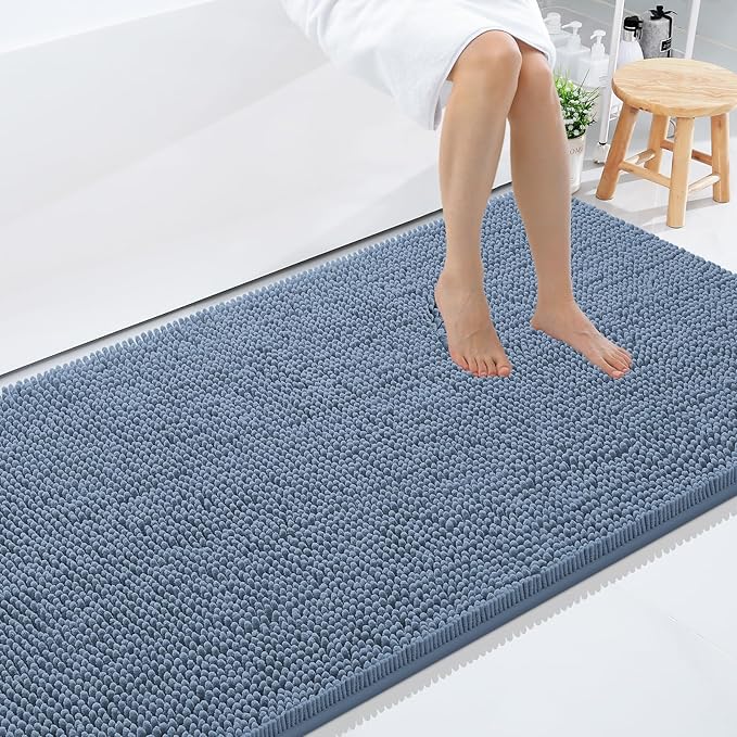 Smiry Luxury Chenille Bathroom Rugs 59x35, Extra Soft and Absorbent Shaggy Bath Mat, Machine Washable, Non-Slip Plush Carpet Runner for Tub, Shower, and Floor, Home Decor Accessories, Grayish Blue by Smiry