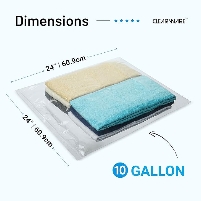 4 Count - Large Storage Bags With Zipper Top, 10 Gallon Size 24" x 24", Extra Large Plastic, For Clothes, Travel, Moving, BPA-Free, Heavy Duty 3-Mil Thick - Image 2