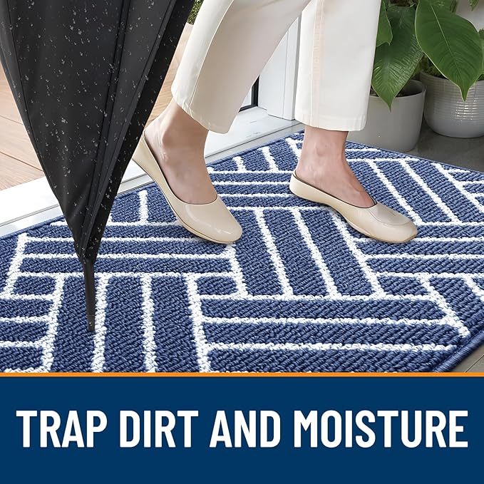 OLANLY Large Indoor Door Mat, 59x35 Inch, Dirt Resistant and Absorbent, Non-Slip Rubber Backing Floor Mats, Easy Clean Low-Profile Doormat for Entryway, Front Door, and Inside Entrance, Navy - Image 2