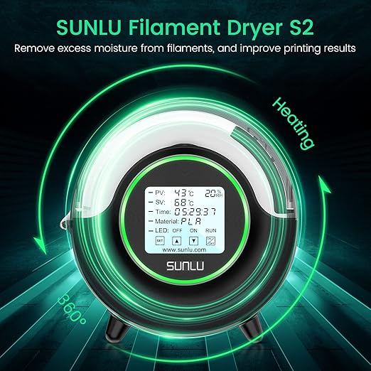 SUNLU Official Filament Dryer S2, 70℃ Max Temperature, Built-in Circulation Fan, 3D Printer Filament Storage Box Filament Dehydrator, Nylon TPU PLA PETG ABS 3D Printer Filament Dryer Box (Black) - Image 2