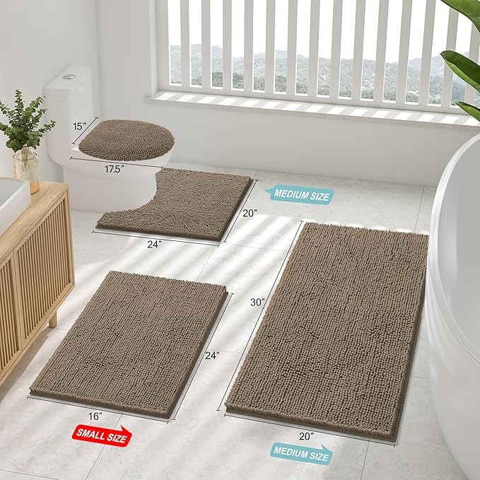Smiry Luxury Chenille Bathroom Rugs 45x27, Extra Soft and Absorbent Shaggy Bath Mat, Machine Washable, Non-Slip Plush Carpet Runner for Tub, Shower, and Floor, Home Decor Accessories, Camel - Image 2