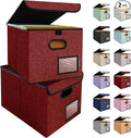 BALEINE Modern Red File Storage Box with Lid, Collapsible File Folder Organizer, 2 Pack, 15x12.5x10.5 inches by BALEINE