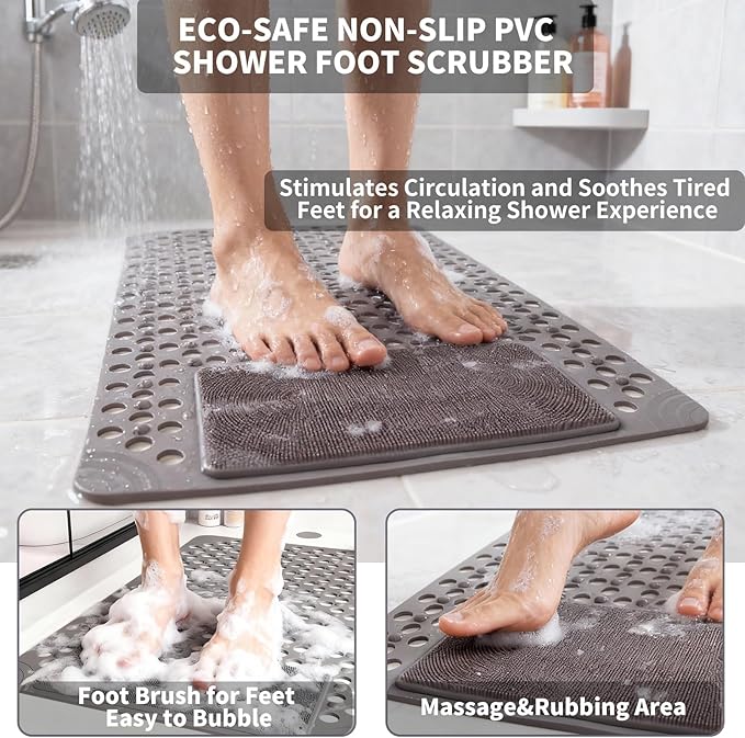 Bath Tub Shower Mat with Soft Shower Foot Scrubber Mat for Massage,Non Slip Bathtub Mat with Strong Suction Cups, Silicone Shower Foot Scrubber Mat (Gray, 27.5" X 15.7"(Rectangular)) - Image 4