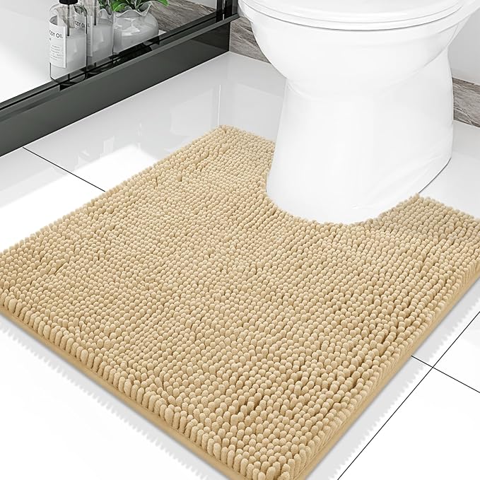 Smiry Luxury Chenille Toilet Rugs U-Shaped 20x20, Soft Absorbent Non-Slip Contour Bathroom Rugs for Toilet, Machine Washable Contoured Bath Mats, Beige by Smiry