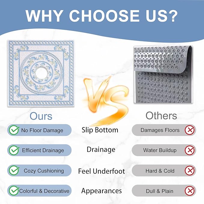 Square Shower Mat Non Slip: 32x32 Inch Extra Large Shower Mats with Drain Hole in Middle -Anti Slip Shower Mats for Inside Shower -Loofah Shower Floor Mat Bath Mat for Shower Stall Bathtub Elderly - Image 3