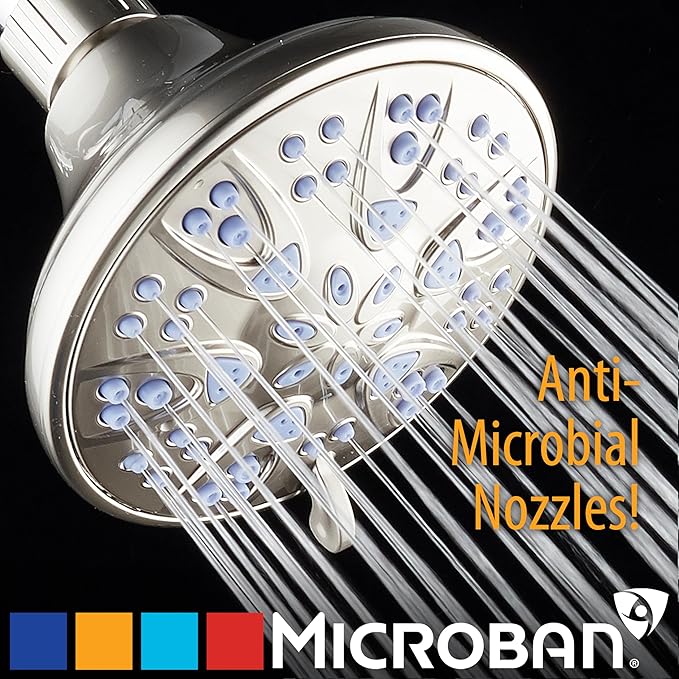 AquaDance Antimicrobial – Anti-Clog High-Pressure 6-Setting Shower Head with Microban Nozzle Protection from Growth of Mold, Mildew & Bacteria for Stronger Shower! 4" Sunset Blue - Image 2