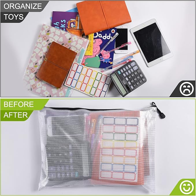 Mesh Zipper Pouch, 6PCS Waterproof Plastic Mesh ZipperBag, B4 Size Tear-Resistant Document Pouch, Extra Large Zip File Bags, for School Office Supplies Home Travel Storage(15.35×11.22 Inch) - Image 4
