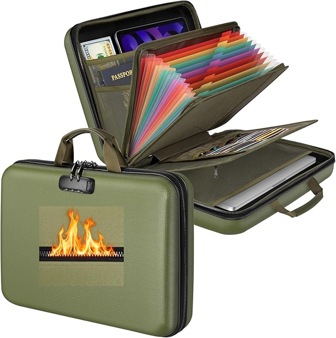 Fireproof Document Organizer Bag, 5200℉ File Organizer Safe Box, Hard Shell Document Bag with 13 Pocket Accordion File Folder - Image 2
