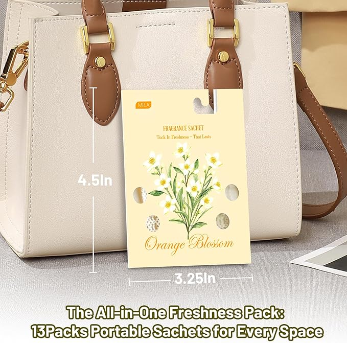 13 Packs Orange Blossom Scented Sachets for Drawer and Closet, Long-Lasting Car Air Freshener Sachet Bags, Drawer deodorizers Fresh Scents, Fragrance Bedroom Essentials - Image 5
