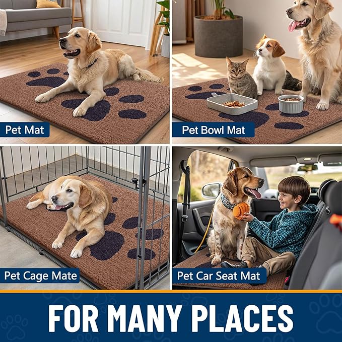 Smiry Dog Door Mat for Muddy Paws, Absorbs Moisture and Dirt, Low-Profile Entryway Mat with Non-Slip Backing, Entry Indoor Outdoor Doormat for Inside Floor (40x32 Inches, Camel and Black, Paw) - Image 7