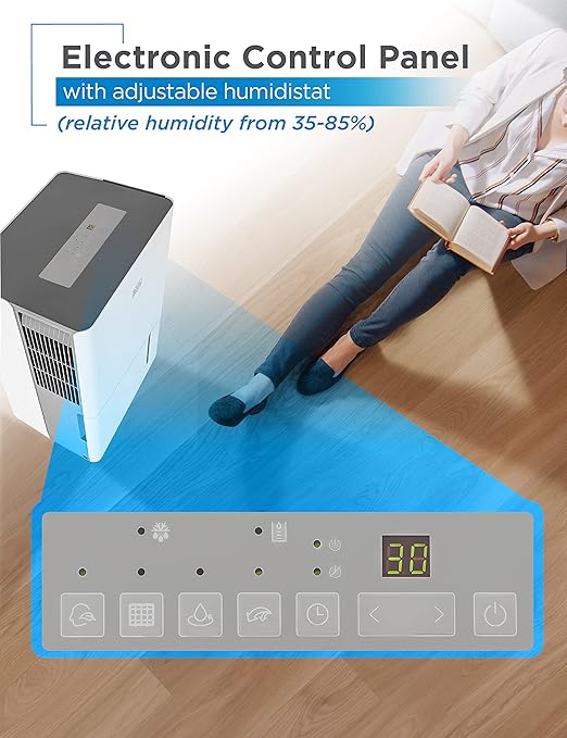 BLACK+DECKER 22-Pint Portable Dehumidifier, Dehumidifier for Home up to 1500 Sq. Ft. Coverage, For Basement and Medium to Large Spaces, Removable Bucket and Drain Hose Included, BD22MWSA, White - Image 3