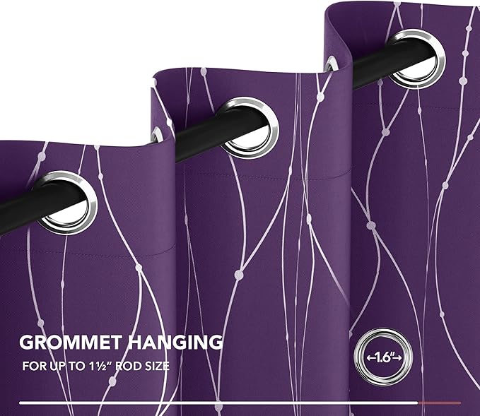 Deconovo Short Purple Curtains, Blackout Drapes with Wave Line Silver Print, 38 x 45 Inches Long, Thermal Insulated Panel, Grommet Top, Machine Washable, Set of 2 Panels for Kitchen Nursery Bedroom - Image 7