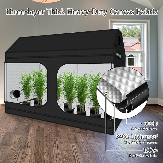 zazzy 4x8 Grow Tent, 96"x48"x72" Roof Cube Indoor Plant Grow Tents with Observation Windows, Lightproof Roof Cube Mylar Hydroponic Growing Tent with Floor Tray Plant Growth - Image 5