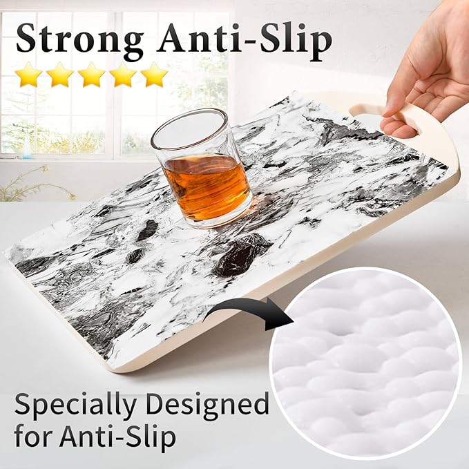 Drawer and Shelf Liner for Kitchen Cabinet: 12 in X 20 Ft Non Slip Waterproof Shelf Paper Non Adhesive Refrigerator Liners Grey and White Marble Easy Liners for Bathroom with Knife Tape Measure - Image 2