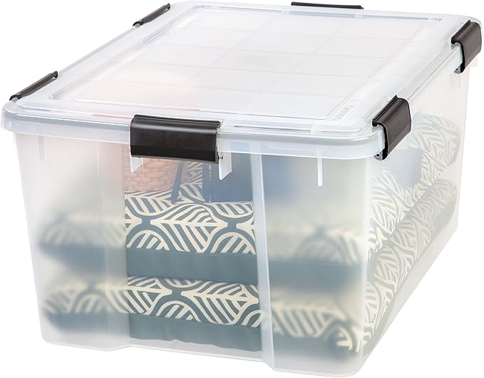 IRIS USA WeatherPro 63 Qt Storage Bins with Lids, 2 Pack, BPA-Free Plastic Gasket Box with Tight Latch and Seal, Stackable Nestable Tote Tub - Clear/Black - Image 7