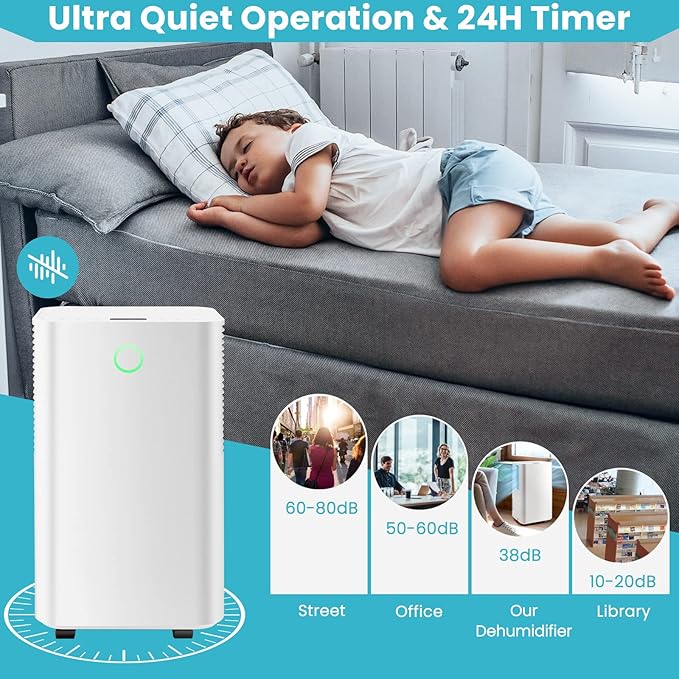 PETSITE 1750 Sq. Ft Dehumidifier for Large Room and Basements, 32 Pints Dehumidifier w/ 3 Modes, 2 Speeds, 24H Timer, Auto or Manual Drainage, 0.5 Gallon Water Tank, Auto Defrost - Image 7