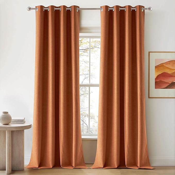 NICETOWN 100% Absolutely Blackout Linen Curtains with Thermal Insulated Liner, Terracotta, 52" Wide, 2 Panels, 84 inches Long Drapes, Grommet Retro Linen Curtains Vertical Drapes Privacy for Bedroom by NICETOWN