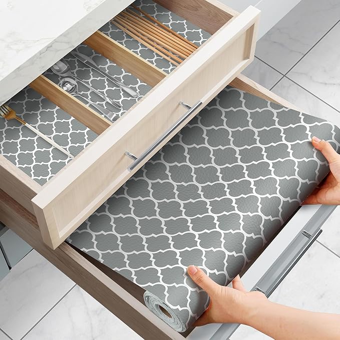 Drawer and Shelf Liner for Kitchen Cabinets Non-Adhesive, Non-Slip Cabinet Liner Shelf Paper Strong Grip Waterproof Easy to Clean for Kitchen Shelves Cupboard, Gray Lantern,12IN X 30FT by GOPAS