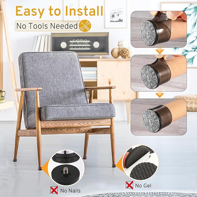 24PCS Extra Small Chair Leg Floor Protectors, Furniture Sliders, Chair Leg Protectors for Hardwood Floors, Non-Slip Felt Furniture Pads, Round Silicone Cap Covers to Protect Floors(Fit 0.5" - 0.75") - Image 4