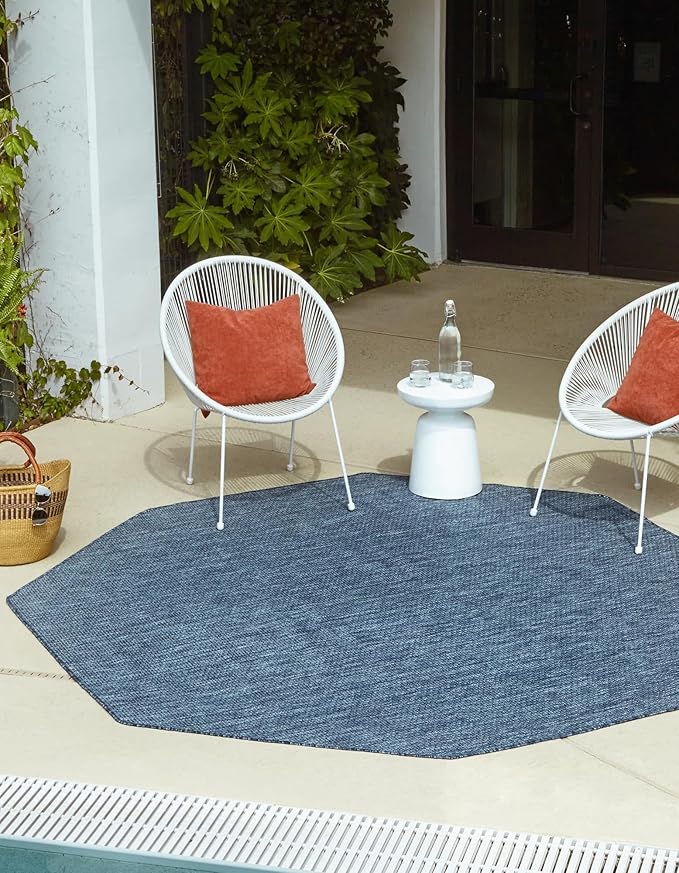 Unique Loom Collection Casual Transitional Solid Heathered Indoor/Outdoor Flatweave Area Rug (8' Octagon, Blue/Navy Blue) by UniqueLoom