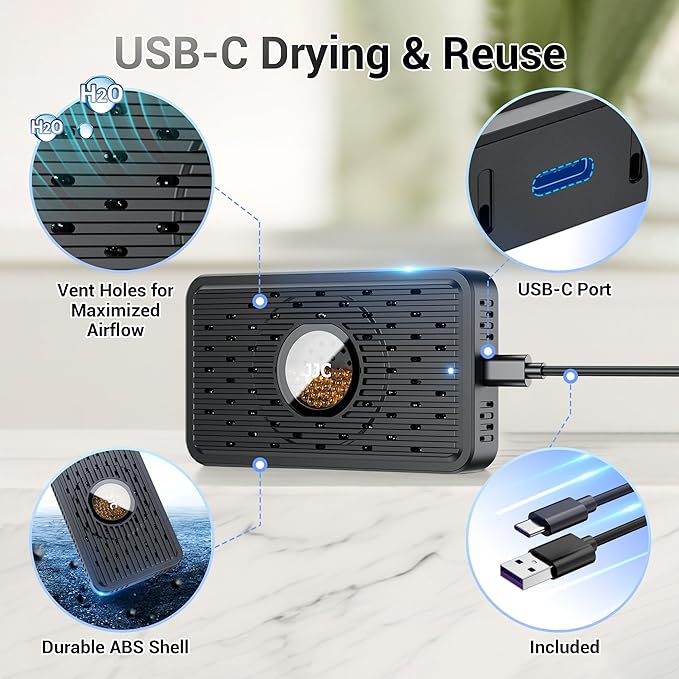 2 Pack Rechargeable Desiccant Dehumidifier for Storage with USB-C Cable,Reusable Portable Moisture Humidity Absorber Dryer Color Indicating Silica Gel for Gun Safe Camera Lens Electronics 3d Filaments - Image 4