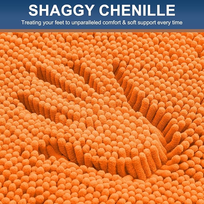Smiry Luxury Chenille Bathroom Rugs 24x16, Extra Soft and Absorbent Shaggy Bath Mat, Machine Washable, Non-Slip Plush Carpet Runner for Tub, Shower, and Floor, Home Decor Accessories, Orange - Image 3