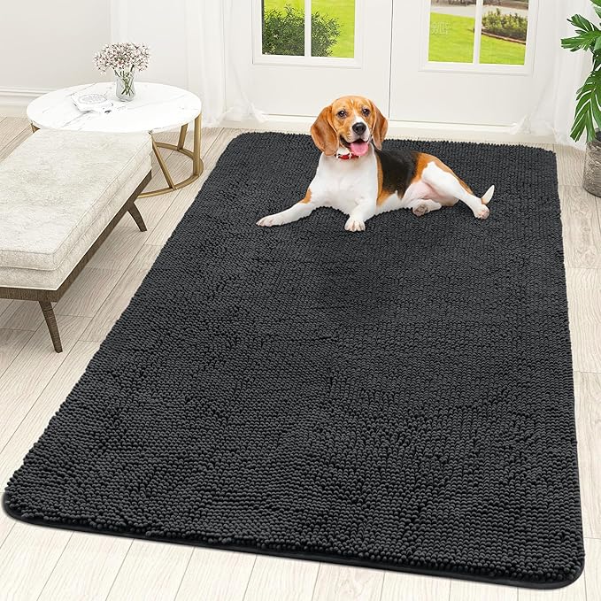 OLANLY Dog Door Mat for Muddy Paws 70x46, Absorbs Moisture and Dirt, Absorbent Non-Slip Washable Doormat, Quick Dry Chenille Mud Mat for Dogs, Entry Indoor Entryway Carpet for Inside Floor, Dark Grey by OLANLY