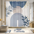 4 PCS Navy Blue Gray Boho 72Wx72H Shower Curtain Set Modern Mid Century Plant Bath Rug Toilet Lid Cover Nonslip U Shape Mat Quick Dry Rubber Backed Dirt Resistant Accessories Bathroom Decor by MitpokBrand