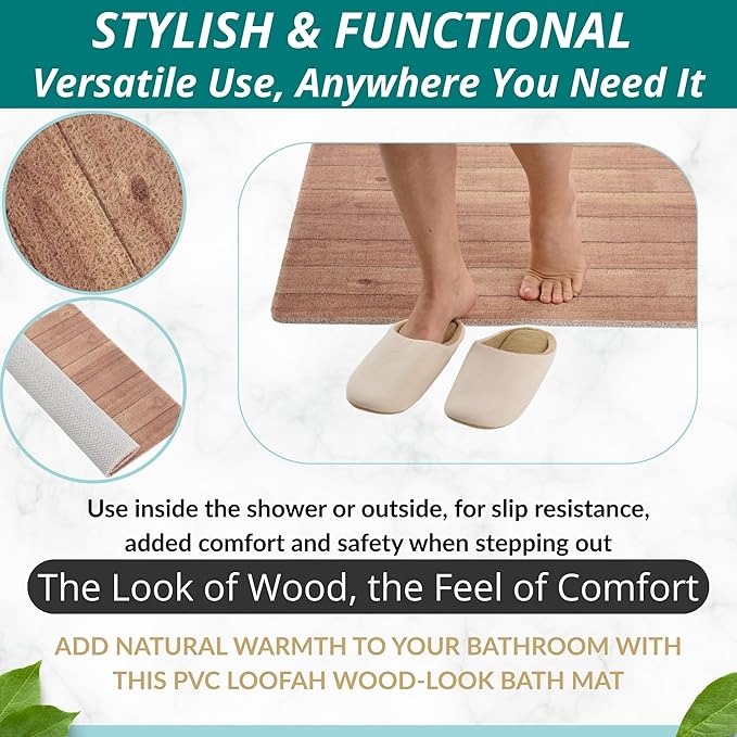 Anti Slip Shower Mat Square - Non Slip Shower Mats for Inside Shower - 24x24 Shower Floor Mat Non Slip - Square Bath Mat for Shower - Secure Loofah Shower Mat No Suction Cups (24x24 Wood Teak) - Image 5