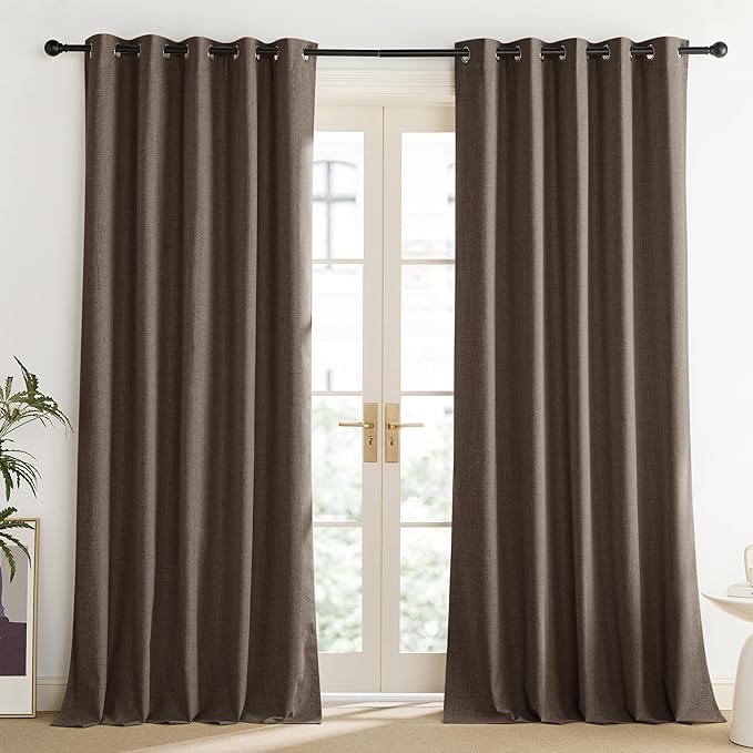 NICETOWN Coffee Vintage Linen 100% Blackout Curtains for Living Room, Thermal Insulated Curtains 90" Long, Noise Reducing Window Treatment Drapes for Home Office, 62" Wide Per Panel, Set of 2 - Image 2