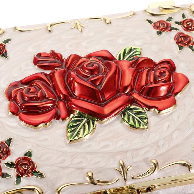 Hipiwe Metal Decorative Jewelry Box Vintage Treasure Chest Case Ornate Trinket Organizer Earrings Necklace Bracelet Storage Box Ring Holder Keepsake Box for Women - Image 5