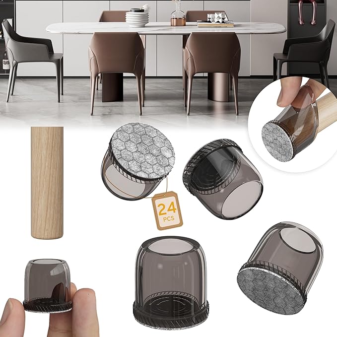 24PCS Extra Small Chair Leg Floor Protectors, Furniture Sliders, Chair Leg Protectors for Hardwood Floors, Non-Slip Felt Furniture Pads, Round Silicone Cap Covers to Protect Floors(Fit 0.5" - 0.75") by Indemo