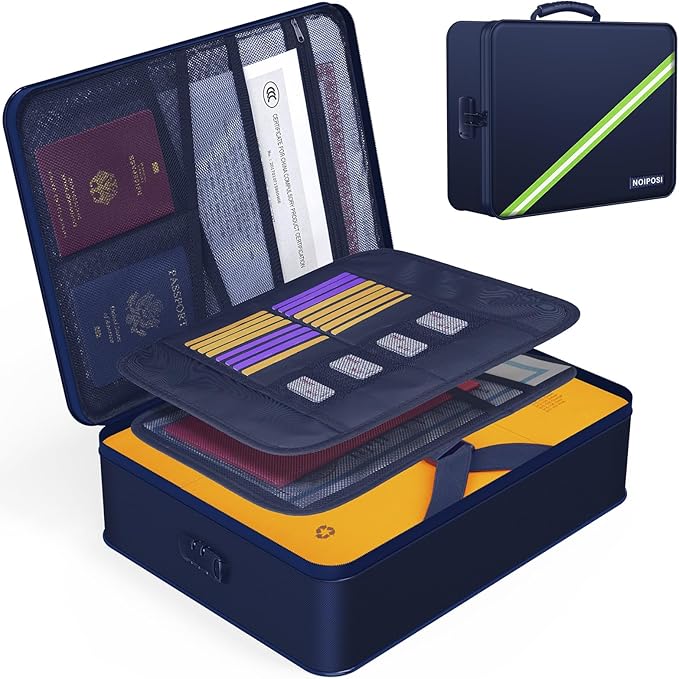 Document Organizer with 5200℉ Heat Insulated, 16.1"x11.4"x4.3" Waterproof and Fireproof Document Box with Lock, Home Strong Fireproof Safe Storage Box for Legal Size Documents and File，Blue by Noiposi