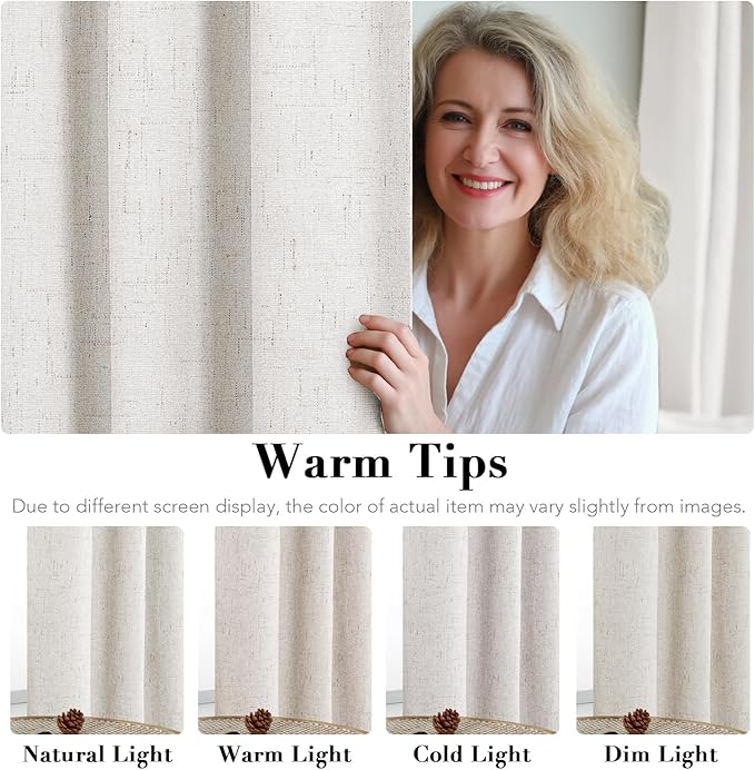 H.VERSAILTEX Primitive Linen Curtains 100% Blackout Curtain Drapes Burlap Fabric Curtains with White Thermal Insulated Liner, Grommet Top Drapes Living Room/Bedroom (2 Panels, 42 x 45 Inch, Ivory) - Image 5