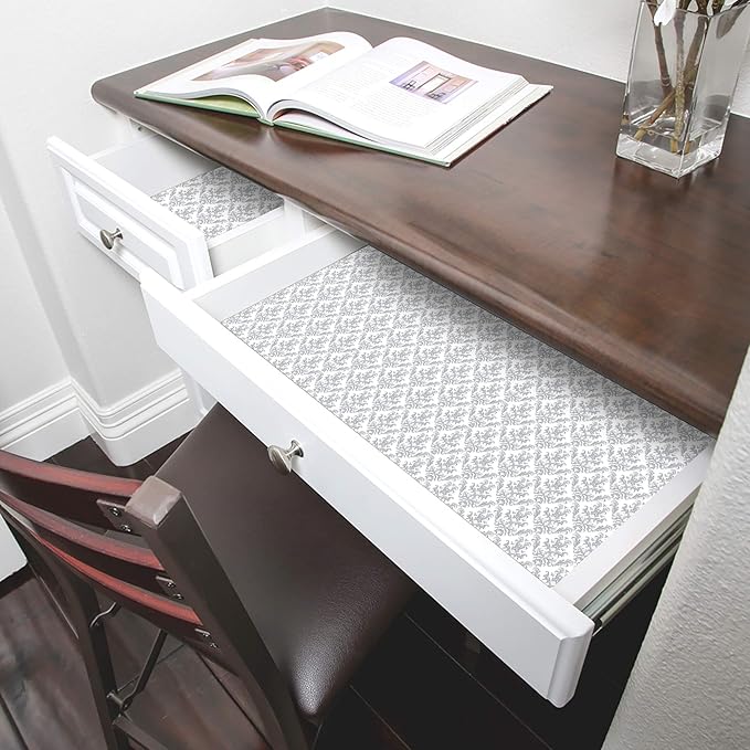 Smart Design Bonded Grip Shelf Liner - 12 Inch x 60 Feet Total (Set of 6 Rolls) - Non Adhesive, Strong Grip Bottom, Easy Clean Kitchen Drawer, Cabinet, Cupboard Dresser Cover - Fleur Gris - Image 3